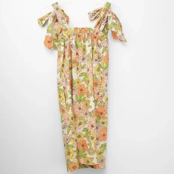 J. Crew Tie-Shoulder Cotton Poplin Dress Zinnia Floral Green Orange Size XS New - Picture 2 of 6